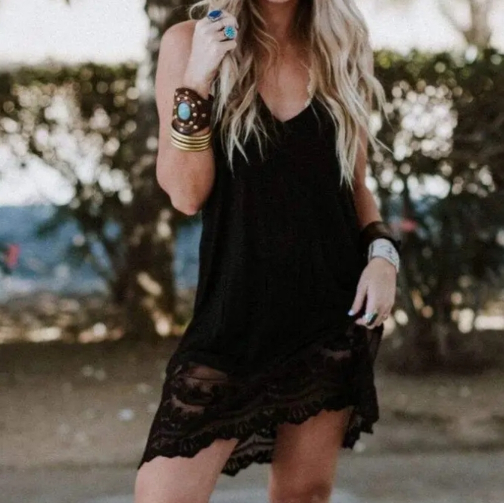 Prima Lace Hem Slip ( Black)